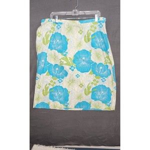CASLON NORDSTROM Sz 18W A-line Knee Length Skirt Tropical Floral White Turquoise